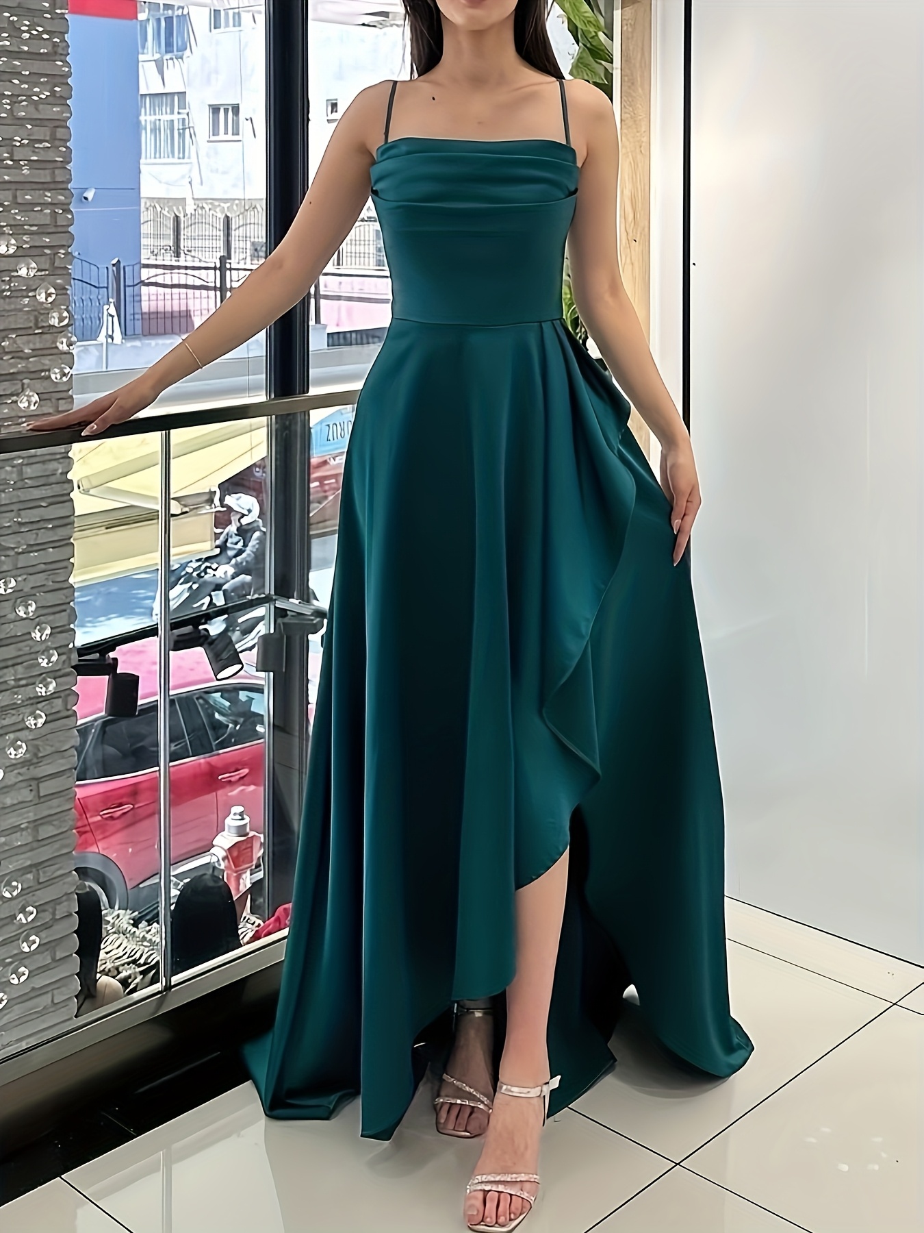 grey bridesmaid dresses long sleeve Square Neck Long Sleeves Ruched Velvet Bridesmaid Dresses with Slit main image 1