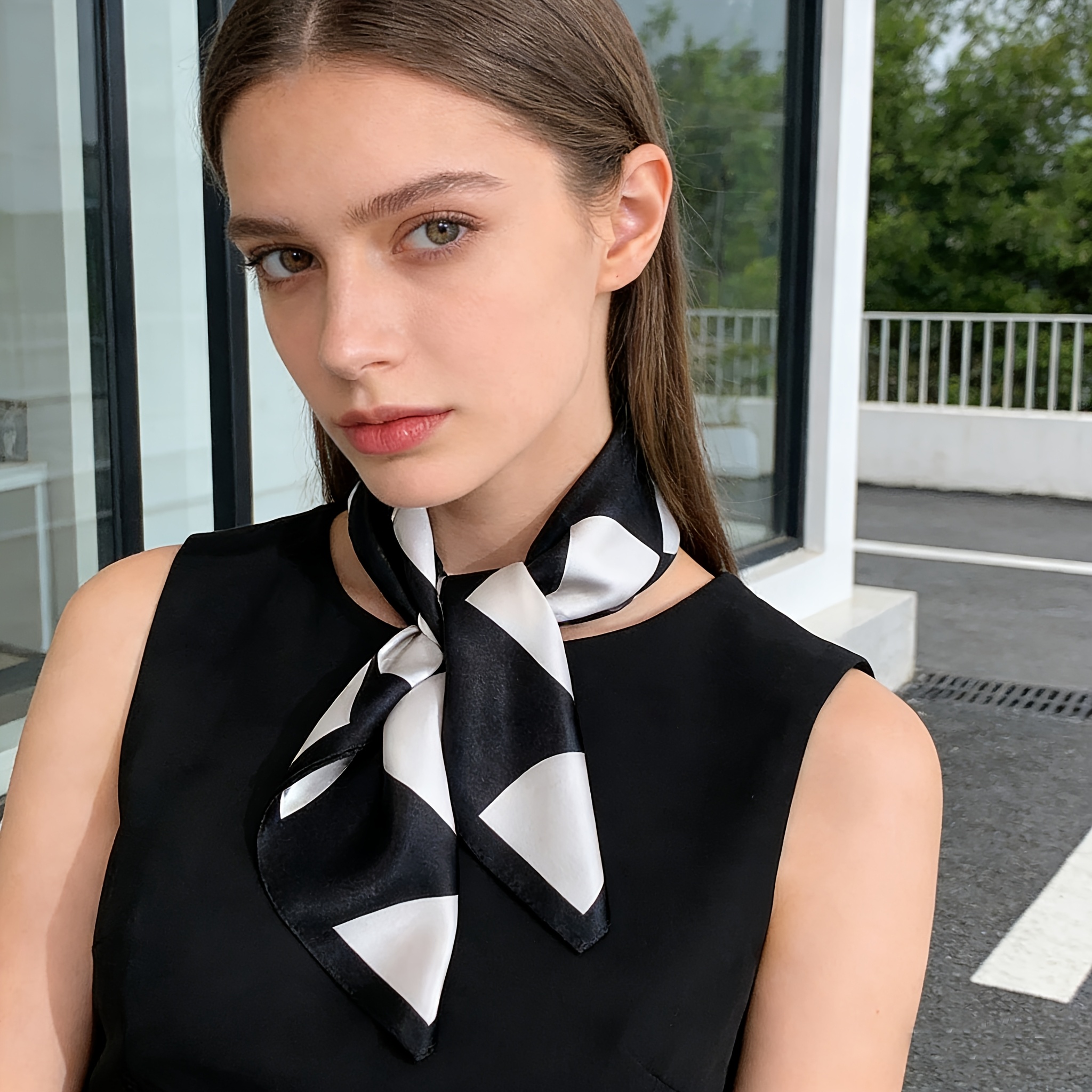 TEMU Pañuelo de moda con geométrico y negro, 27.5 pulgadas, y transpirable, adecuado para todas
