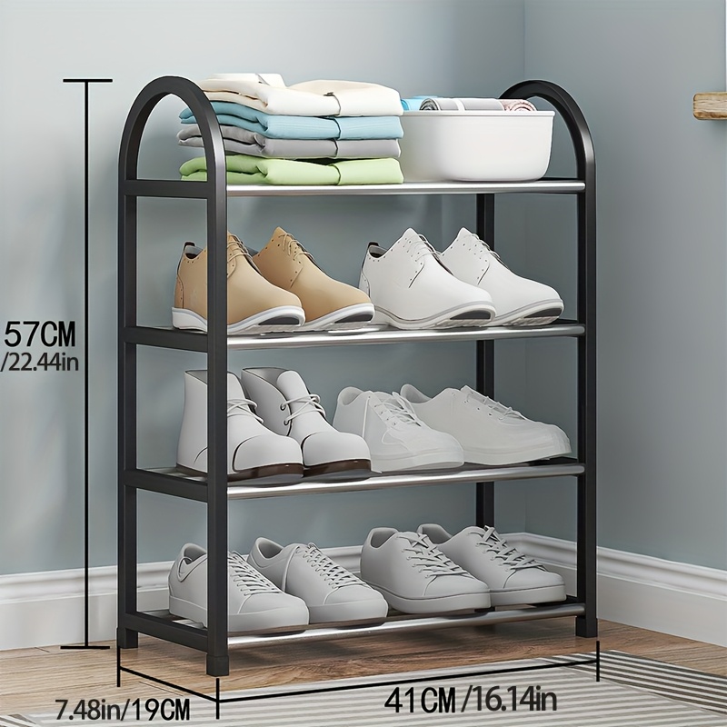 freestanding   shoe rack -   black metal with plastic accents, easy assembly, dust-proof design for entryway, dorm, and home storage details 0