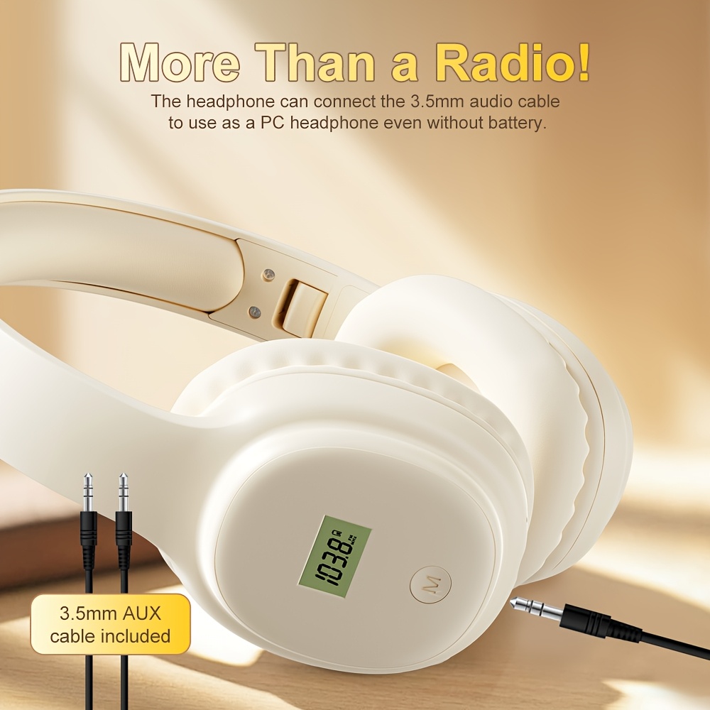 professional ear headphones fm radio rechargeable portable Temu