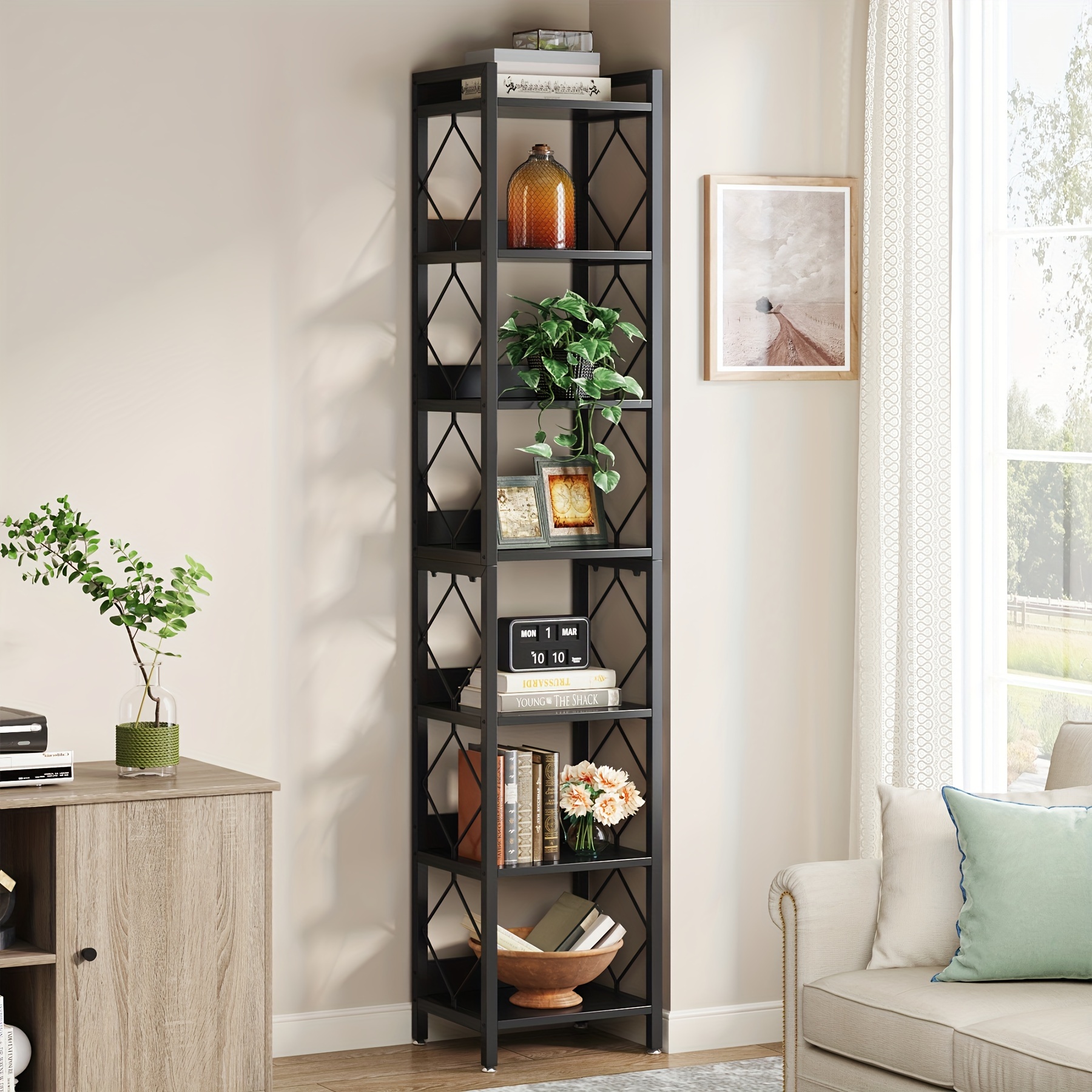 

Little Tree 78.7 Inch Extra Tall Narrow Bookshelf, 7 Tier Skinny Bookcase For Small Spaces, Freestanding Display Shelves, Multi-functional Corner Storage Organizer For Home Office