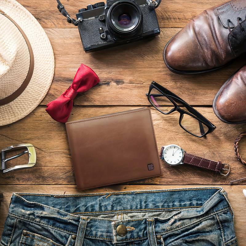 Men's RAS RFID Blocking Soft Tan Leather Trifold Coin Pocket Wallet Purse - Handmade In India, Model 895