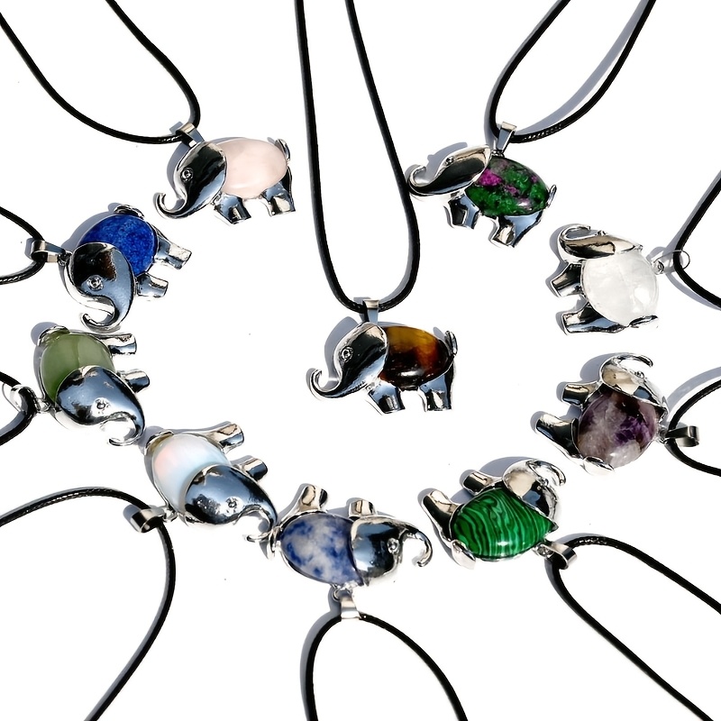 TEMU 10pcs Natural Stone Elephant Pendant Chain Necklace Set, 5pcs Pendant +5pcs Necklace, Daily Wear, , Diy Making, Holiday Gift, For Teenager