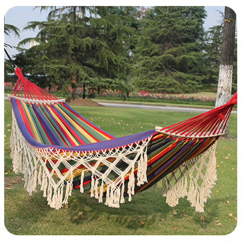 

Tusheng Bohemian Style Hammock With Fringe, Cotton Blend Fabric, Extra Thick Ropes, 450lb Capacity, Outdoor/garden/patio/wedding Decor, Includes Carry Bag