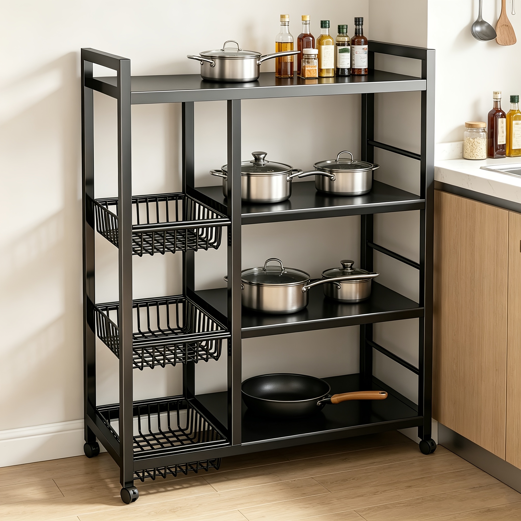 TEMU Space- Shelves For The Kitchen, Build, Long-lasting Shelving Unit, Storage Area, And A Versatile Storage Rack, Kitchen Commercial Wheeled Shelves, Standing Shelf