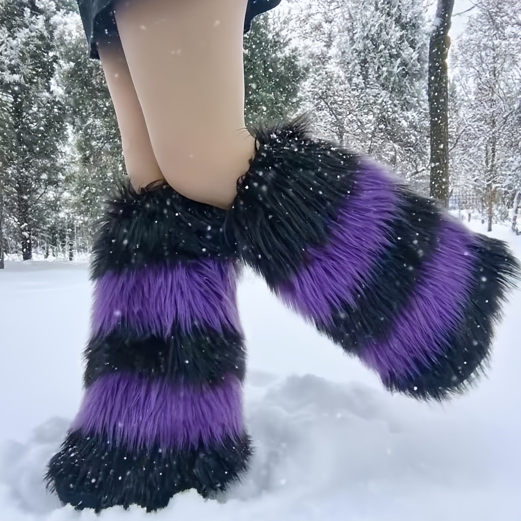 TEMU 1 Par de Fundas de Botas de Peluche de Otoño-Invierno con Paisaje de Nieve en -, -, Colorido, Protectores de Zapatos Acampanados, Fundas de