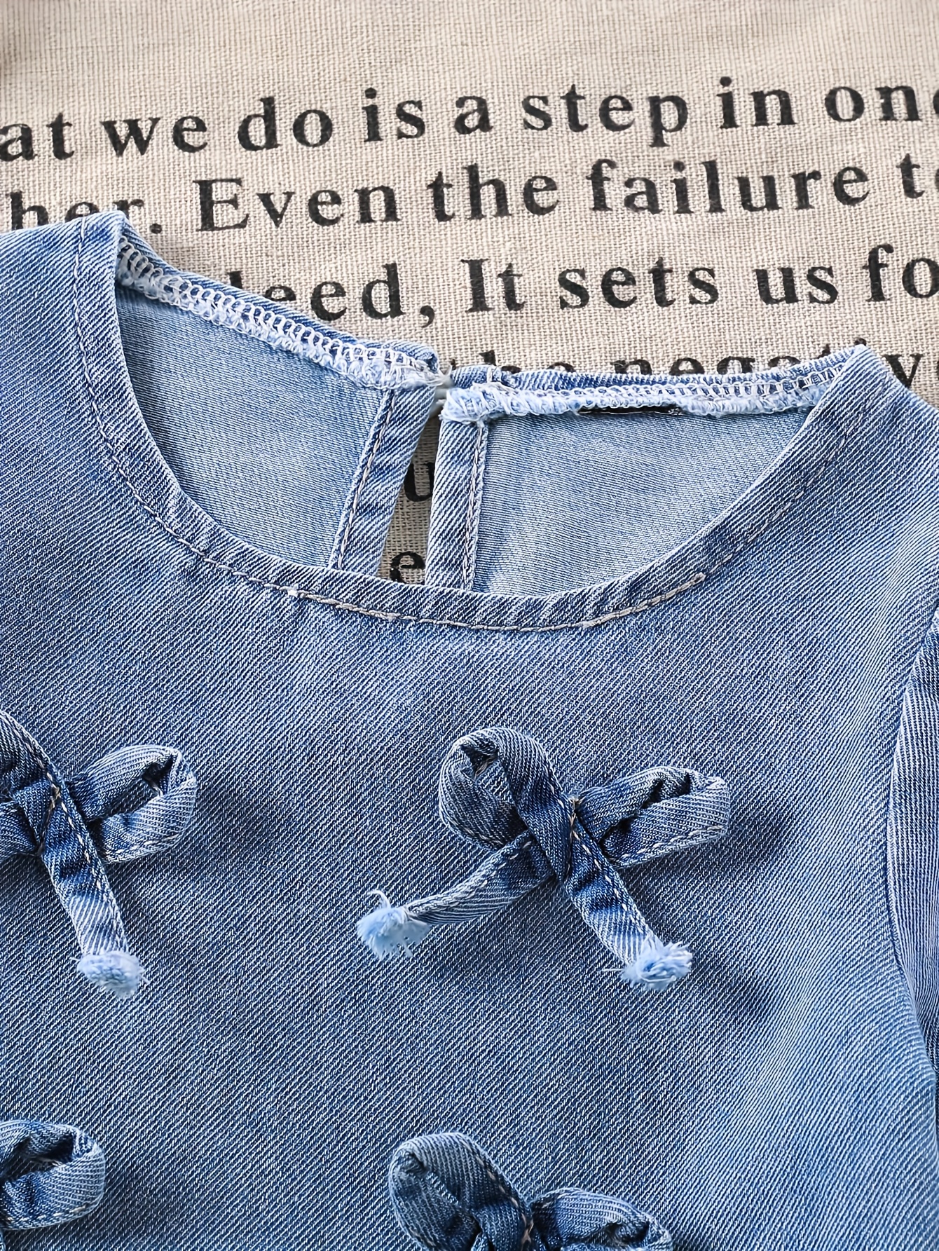2pcs set for girls 0 3 years crew neck long sleeve denim top with ruffle and bow details casual denim pants comfortable soft durable fabric     for outdoor Product details 3