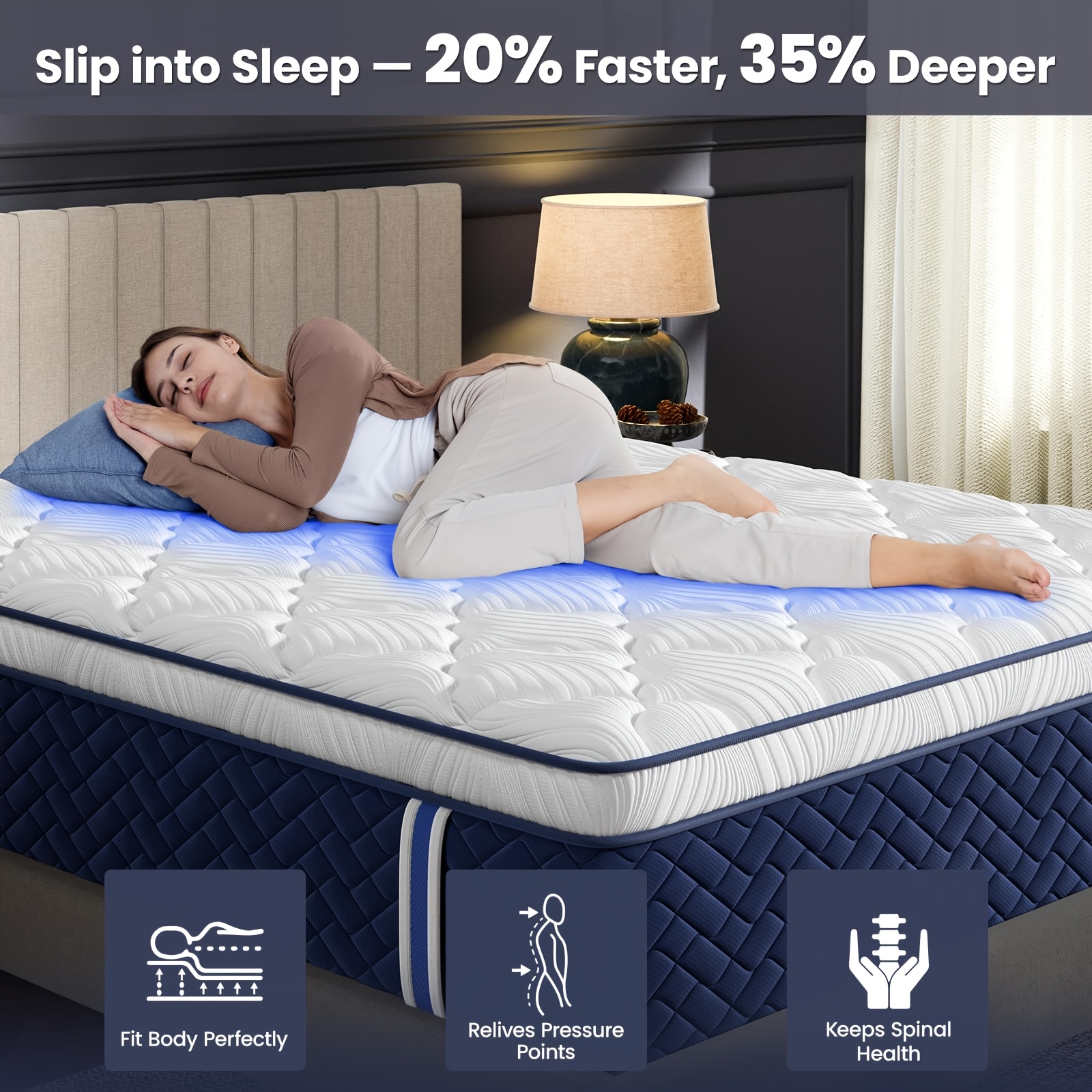 12-inch, Twin Bed, Full Bed, Queen Bed, King Bed, Memory Foam Innerspring Mattress, Hybrid Mattress, Medium Firmness, Lumbar Support, Suitable For Home Bedrooms And Hotels