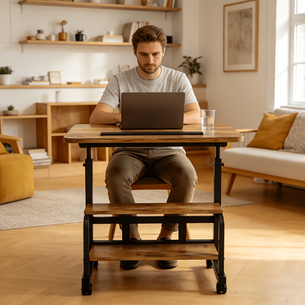 Portable Height Adjustable for artist Desk, Natural Wood Grain Surface with Anti-Slip Edge, Sturdy Metal Frame And Smooth Wheels, 2-Tier Storage for Art Supplies, Perfect for Drawing Painting Creation