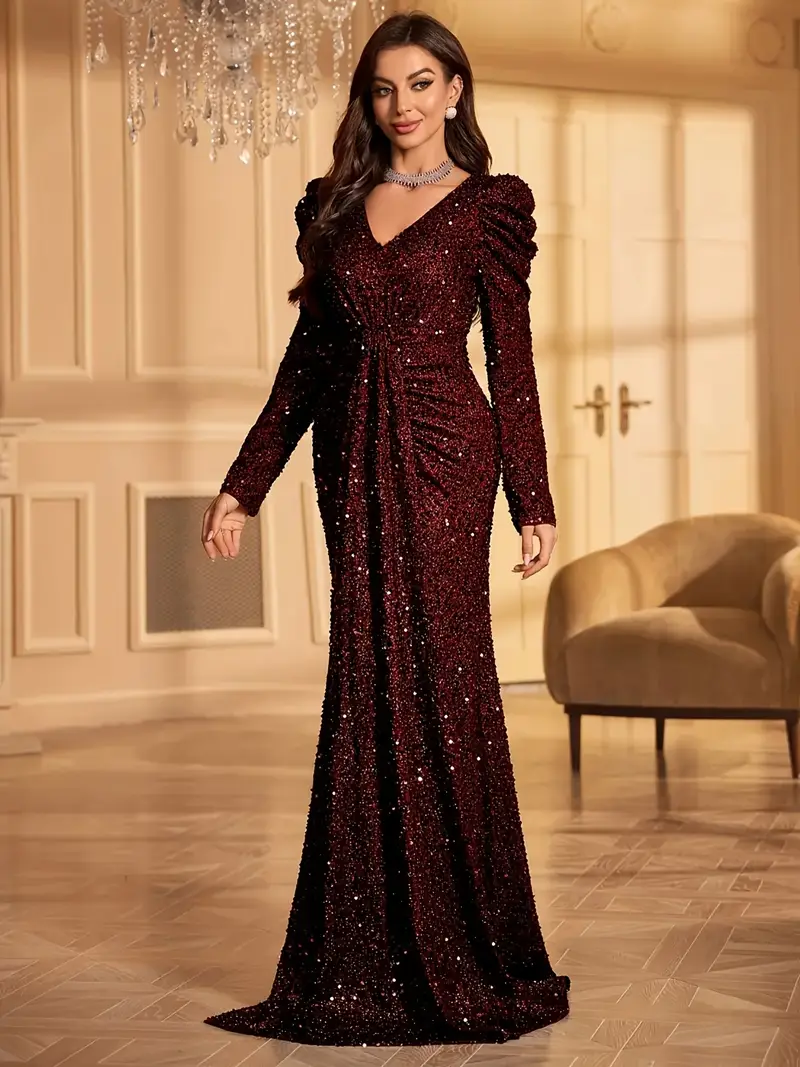 long sleeve maxi dress birthday Simple Wedding Dress Birthday Women Dress Reception Dress Elegant Long Sleeve V Neck Satin Maxi Dress With Open Back Prewedding Gown