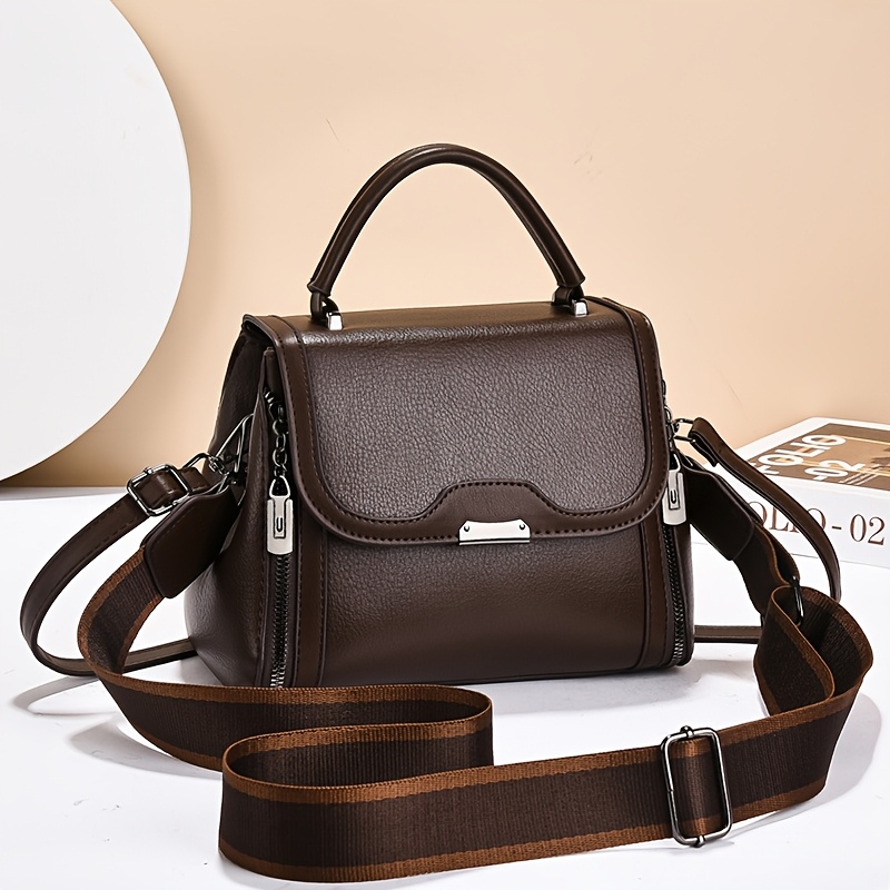 Image of Fashionable Retro Color-block Handbag, Elegant Crossbody Bag, Equipped With 2 Adjustable Shoulder Straps, Inner Closed Zipper, Independent Compartment