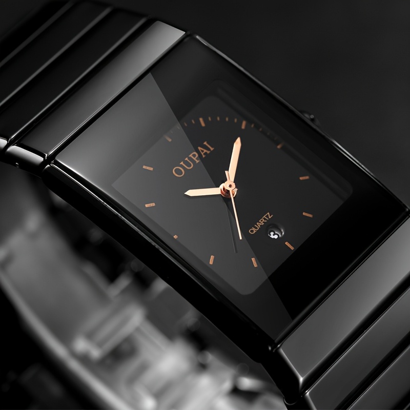 heren retro vierkant horloge met zwarte keramische Temu Netherlands