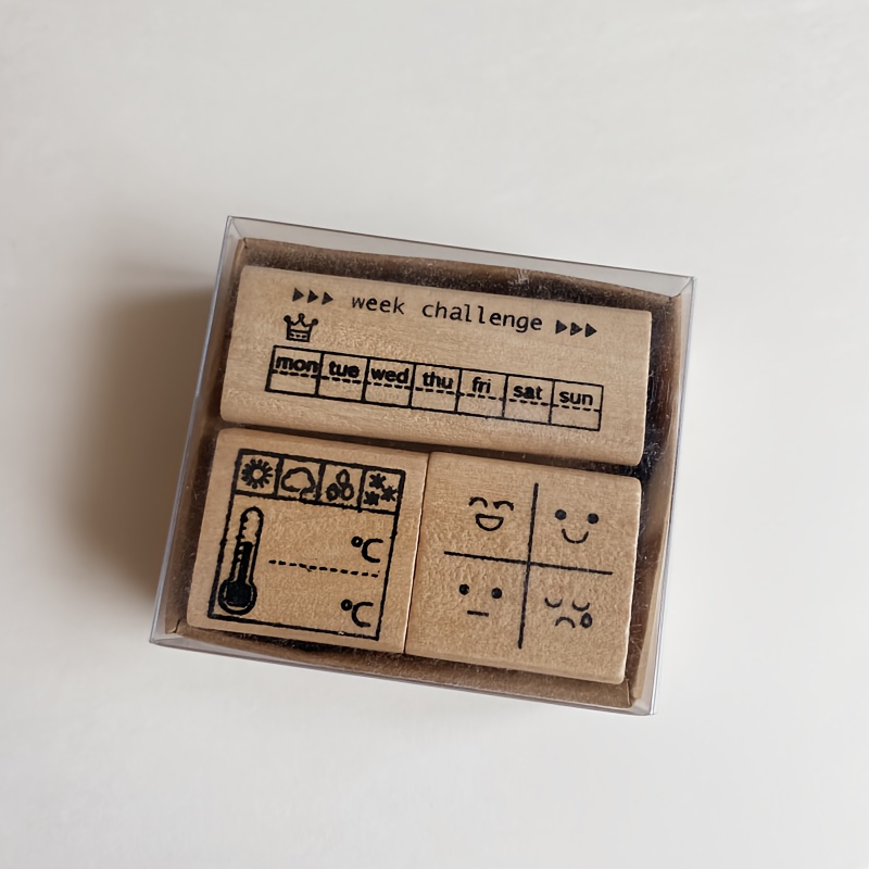 This Three-part Collection Of Wooden Stamps For Mood, Temperature, And Weekly Challenges Is Ideal For Crafting, Down Notes, And Maintaining A Journal