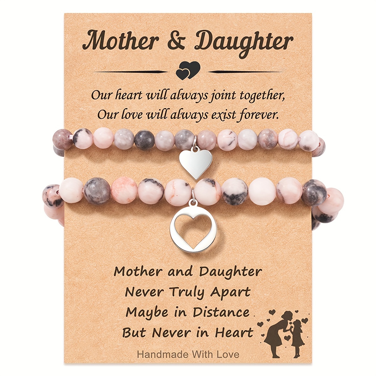 Image of Mother's Day Gifts, Back To School Bracelet Set For Mother Daughter Bracelets Gifts Bear Sweet Heart Charm Matching Bracelets Set Perfect Birthday Christmas Gifts For Women Teen Christmas Jewelry Gift