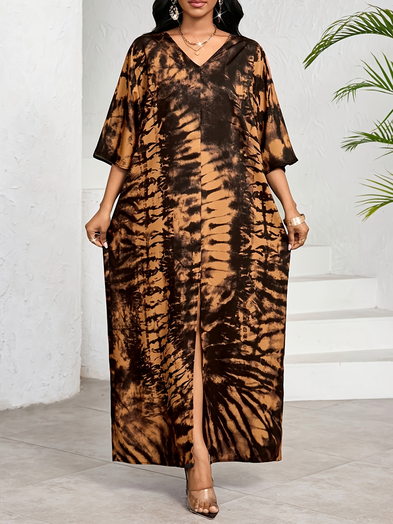 black and brown tie dye dress Flamingo Tie Dye Dress Phoenix – Thaluta main image 0