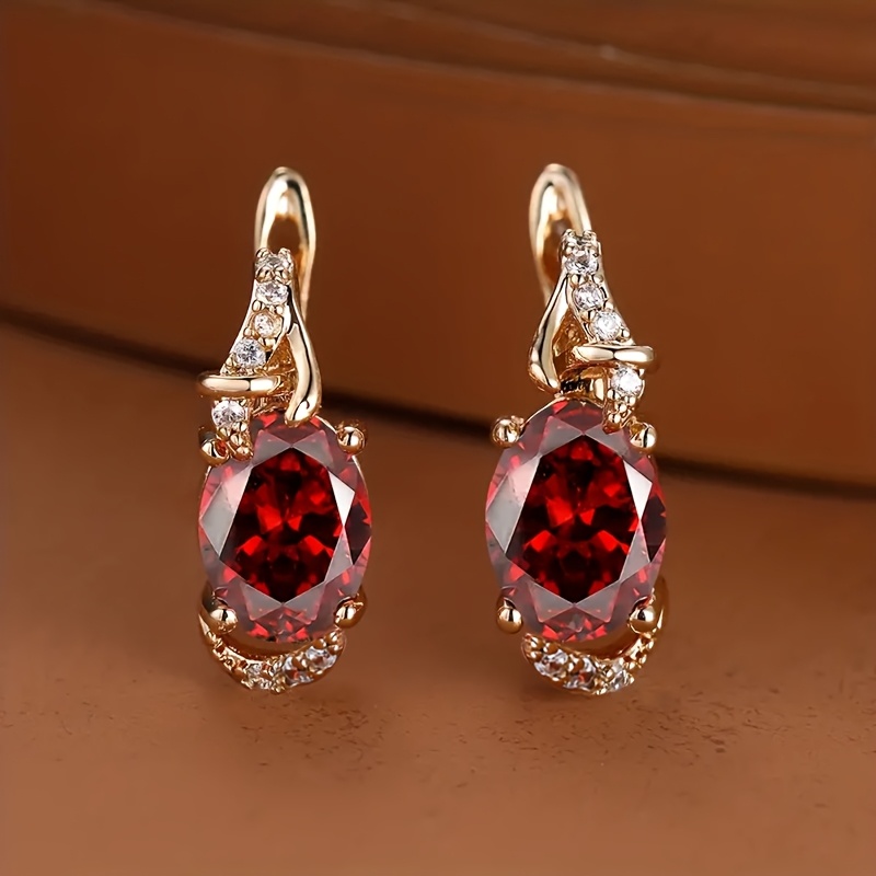 E-shop 1 Paar einfache und exquisite ovale synthetische Zirkonia-Ohrringe, reine Kupfer-Ohrstecker, modische runde ovale weiße blaue rote pinke
