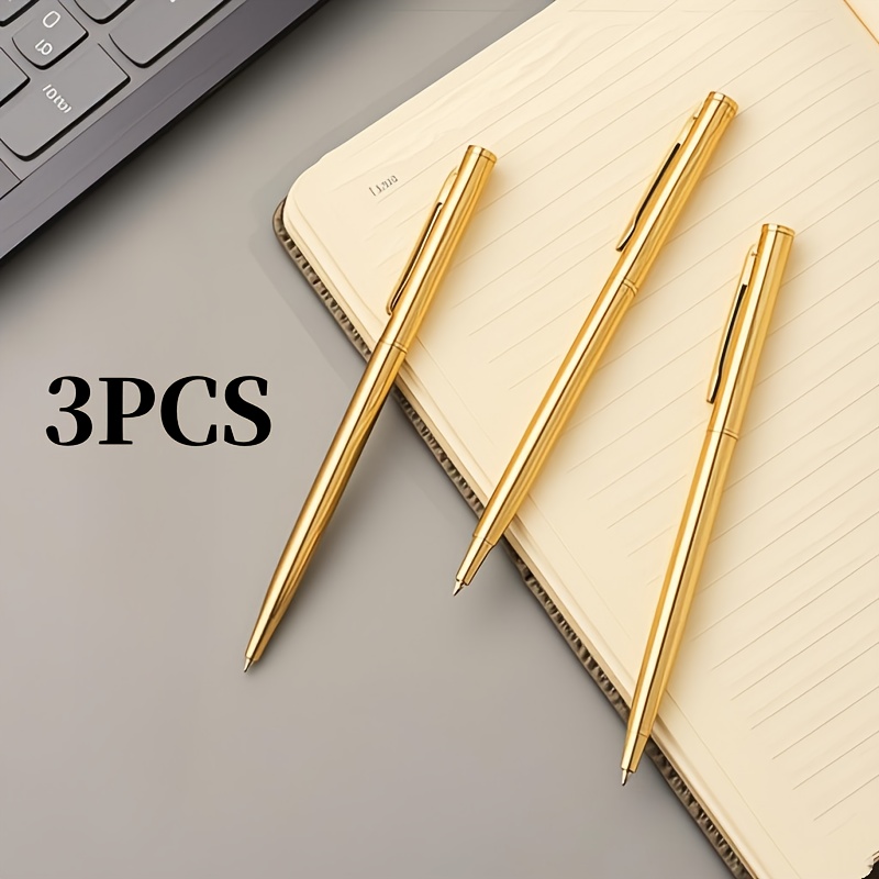 Set Of 3 Stylish Golden Ballpoint Pens, Sturdy Twist-action Medium Point Pens, Ideal For Office Use, Celebrations, Weddings, And Gifts