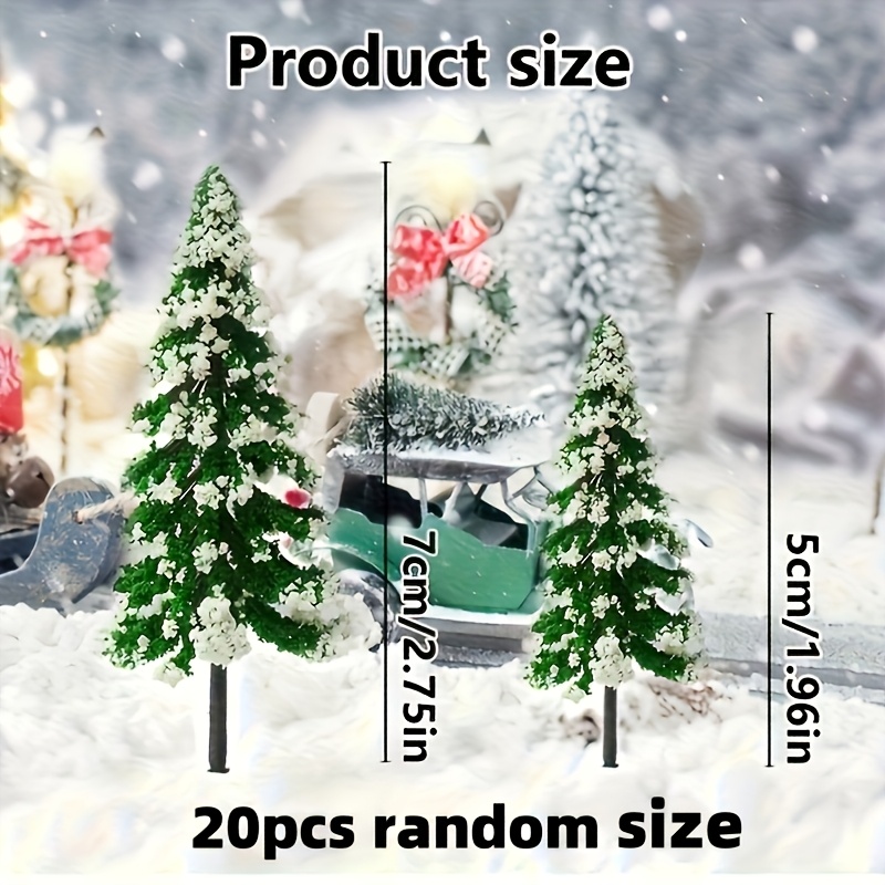 TEMU 20pcs Random Size Fake Pine Trees Christmas Holiday Decorations - Winter Snow-covered Branches Plastic Mini Models, Desktop Christmas Winter