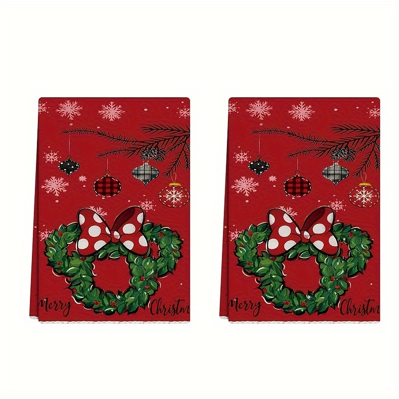 

Christmas Dish Towels Set Of 2, Red Polyester Towels & Christmas Tree , Dish Cloths Christmas Wreath Pattern