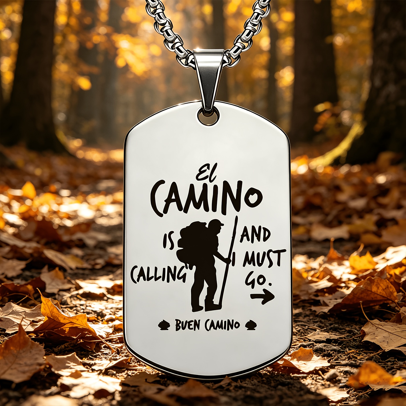 TEMU 1 pieza, Collar de acero inoxidable, con diseño temático de peregrinación y senderismo, fácil y atmosférico, adecuado para hombres como para