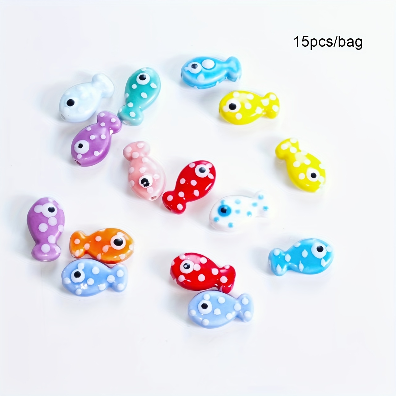 TEMU 15pz/Sacchetto Colori Misti Ceramica Piccoli Pesci Perline Braccialetto di Perline a Collana Ciondolo Gioielli Aggiunte