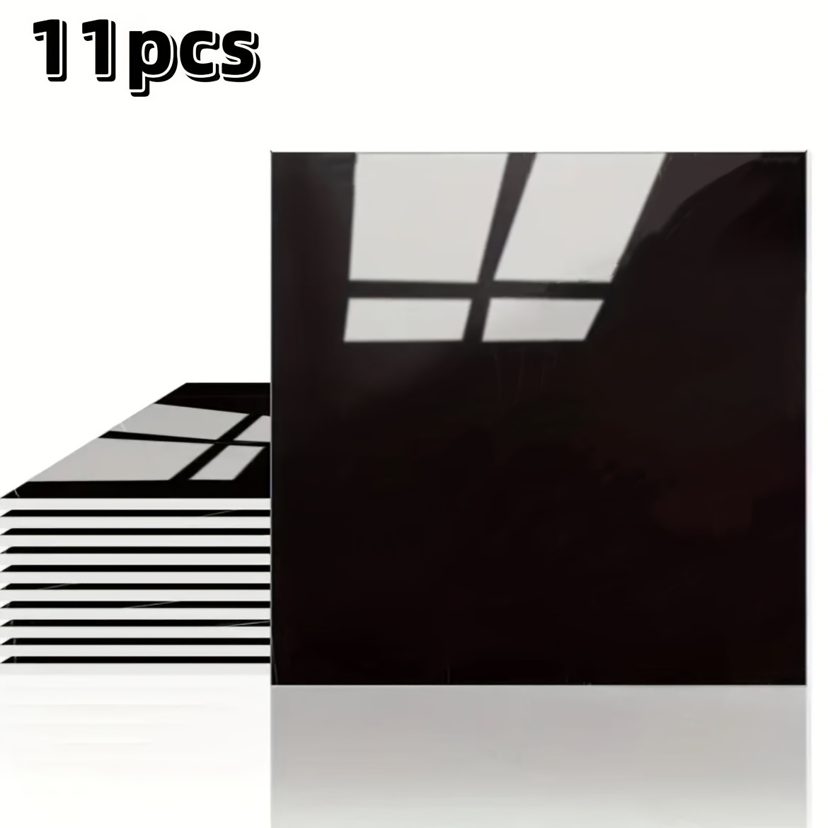 

11pcs Black Glossy Vinyl Tile Stickers - Self-adhesive, Waterproof & Moisture-proof, Easy Diy Decor For Kitchen, Bathroom, Ceiling, Living Room With 11.81in Square Reusable Tiles