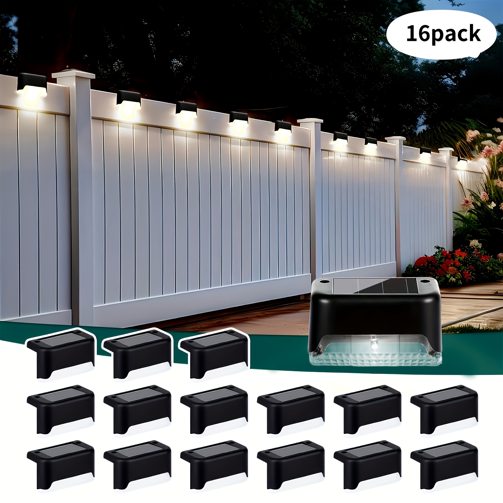 TEMU Lampes solaires de jardin pour marches, lampes de terrasse, installation encastrée LED chaude/blanche, adaptées à paysager dans les cours, , les