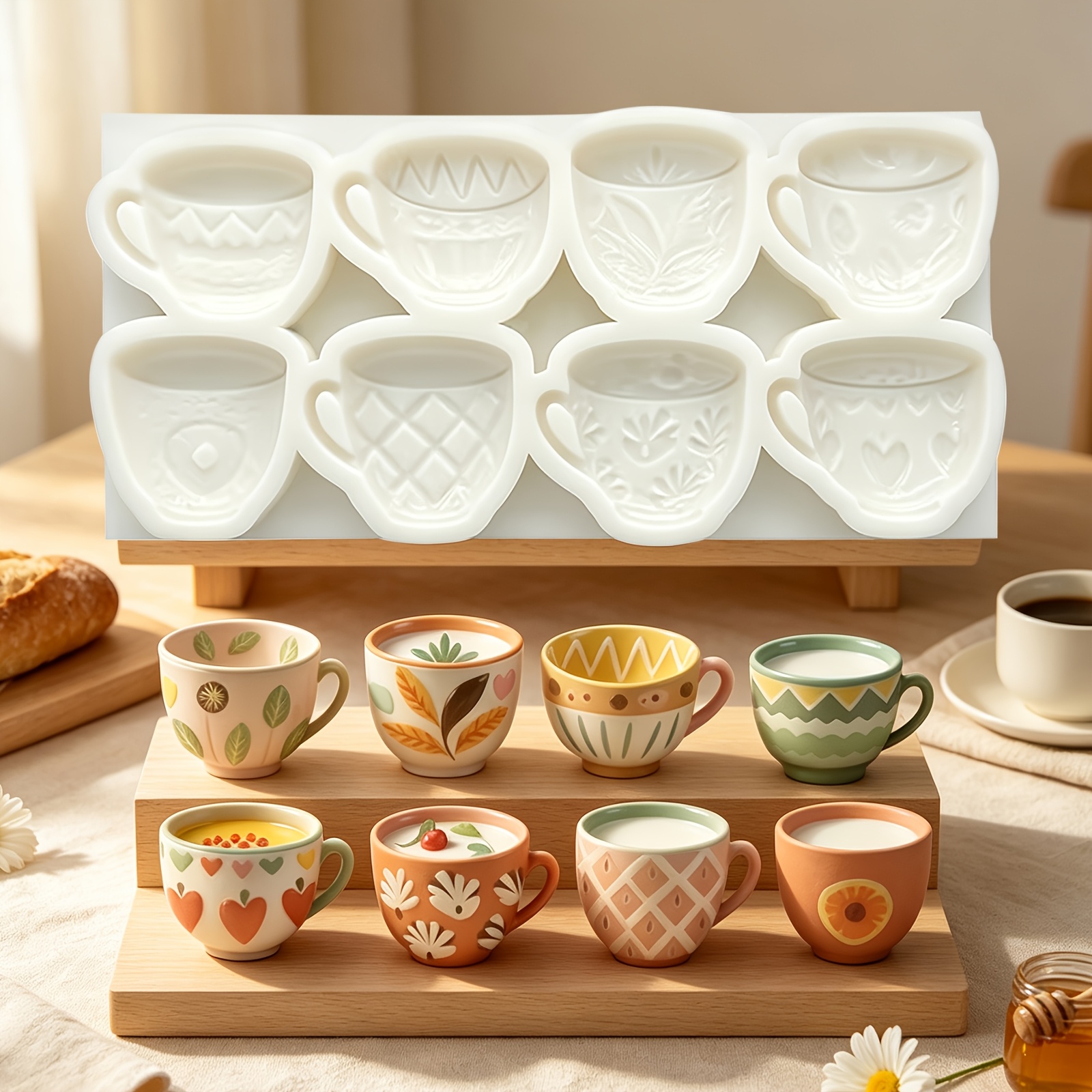 TEMU 1pc Vintage Patterned Mug Chocolate Silicone Mold, Textured Cupcake Decoration Fondant Mold, Easy-to-clean Multi-functional Mold, Creative