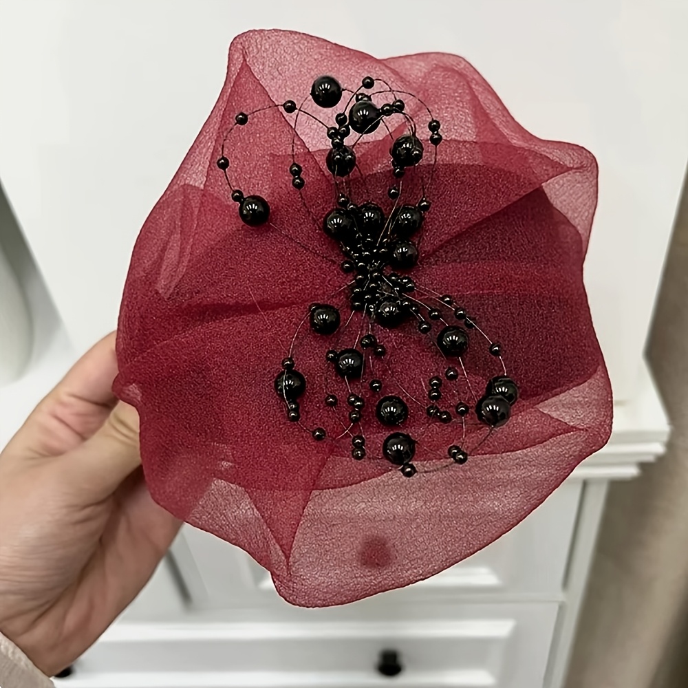 TEMU 1 pièce Bandeau demi-chapeau élégant et pour femme avec perles en gaze de haute qualité, accessoires pour cheveux vintage, le meilleur cadeau