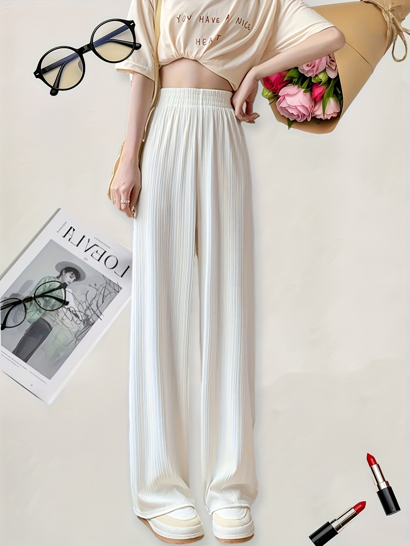 wide-leg pants for women and summer, loose straight-leg floor-length  trousers, high-waisted double-button casual suit pants for small people,  high-end drape, versatile wide-leg pants - women's clothing - Temu