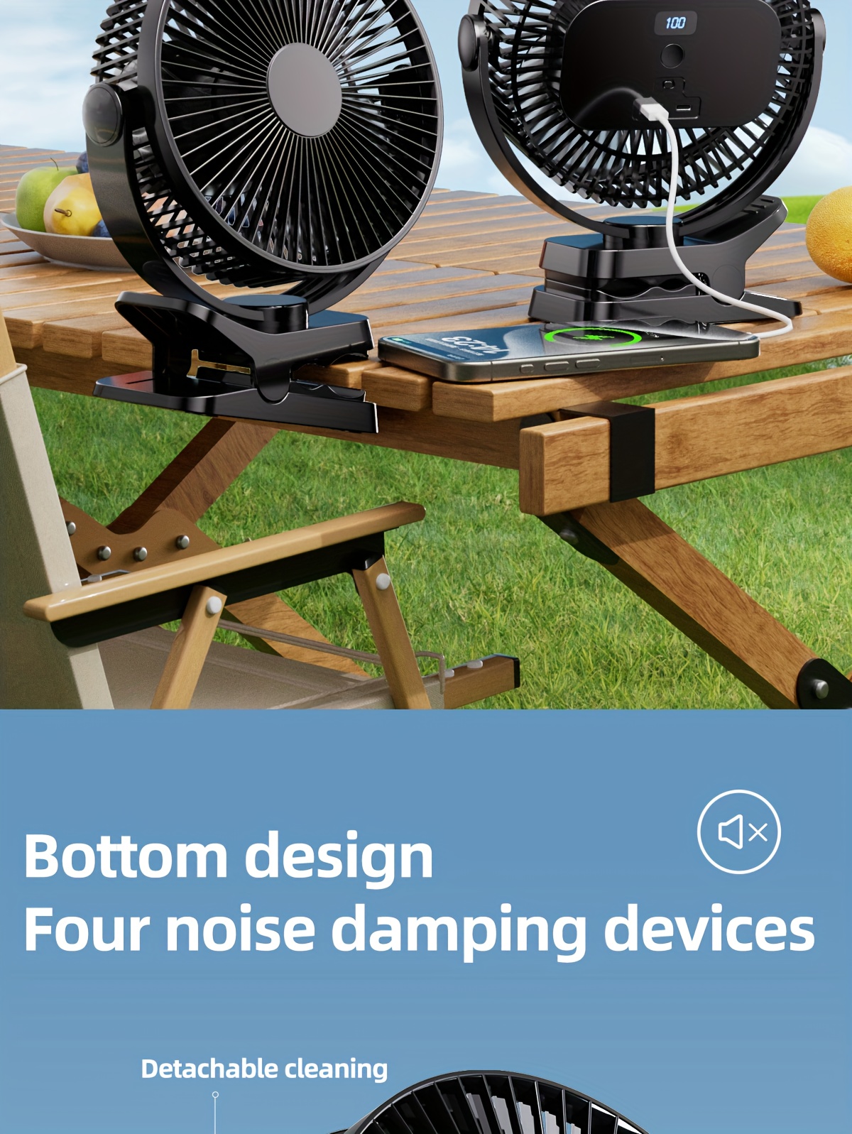 8-inch USB Charging Clip Fan Suitable for Bedroom, Dormitory, Bedside, Office, Desktop, Camping, Travel, Fishing, Can Be Clipped, Hung, Detachable, Washable, Digital Display with Five Levels of Wind Power, 10000mAh Battery with Power Bank Function