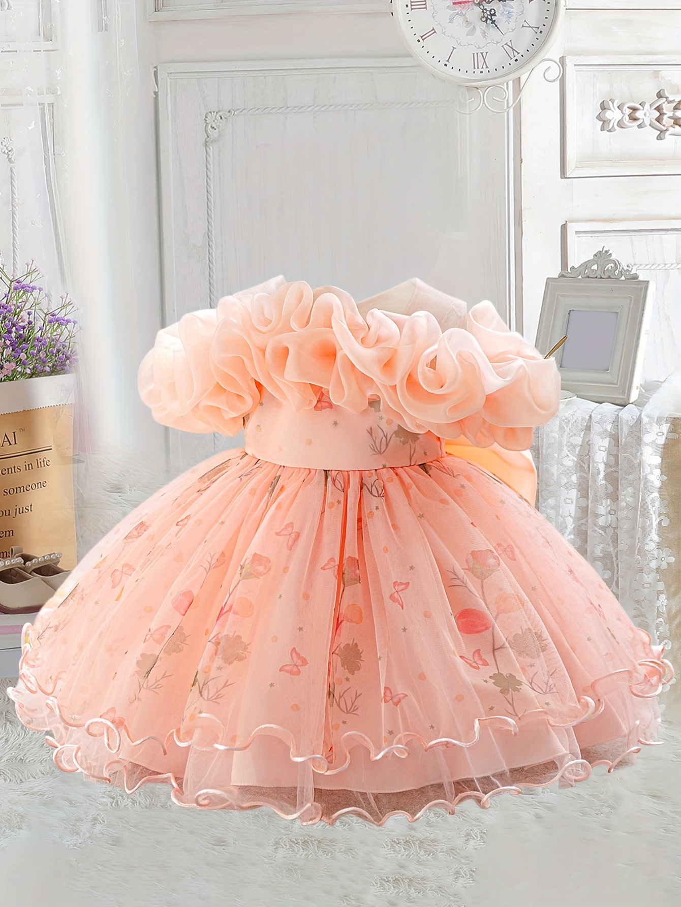 open lace back dress Baby Girl Gray Princess Shimmery Toddler Birthday Party Dress 5-6y / Gray main image 1