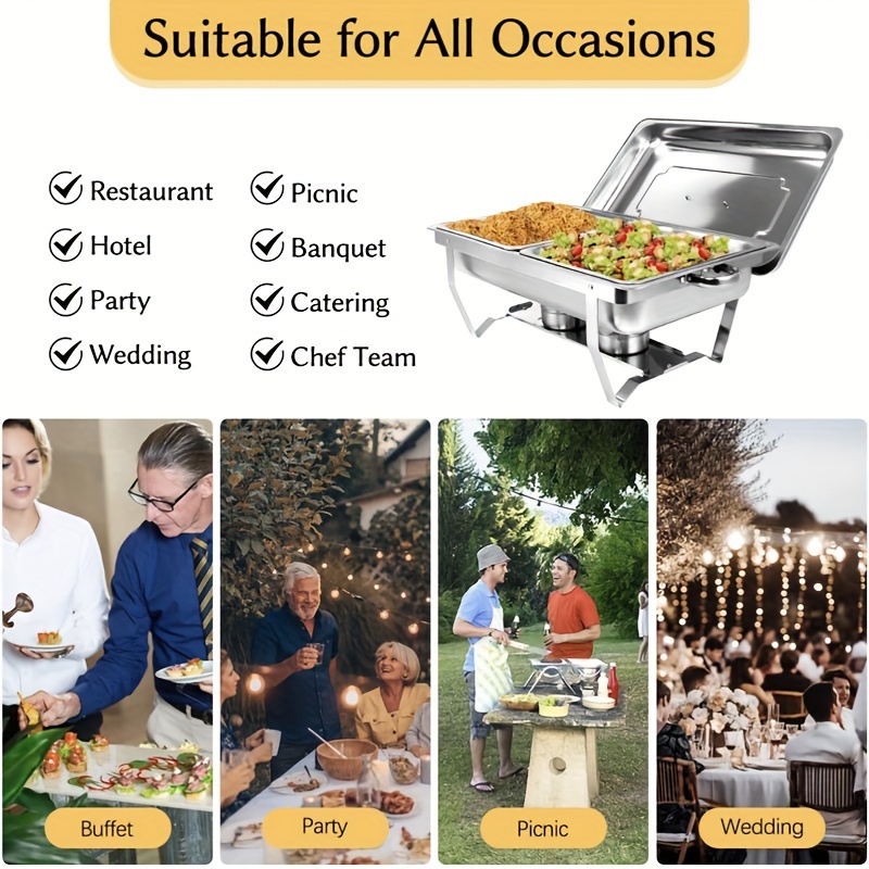 stainless steel buffet chafing dish set thickened rectangular with lid alcohol gas compatible for home kitchen restaurant hotel use details 2