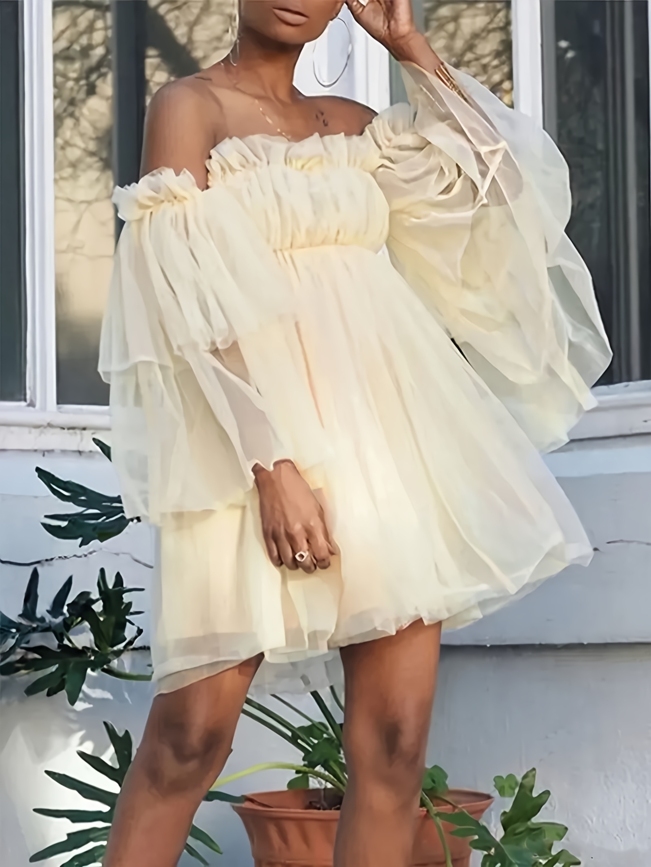 elegant plus size shoulder layered tulle dress women multi - Temu Australia