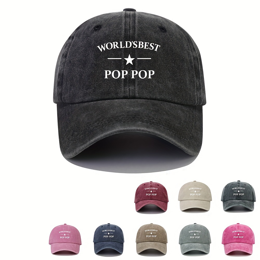 

world's Best Pop Pop" Print Baseball Cap, Distressed Cotton Dad Hat, Adjustable Strap, Unisex Casual Sports Cap, Gift For Grandfather, Father's Day
