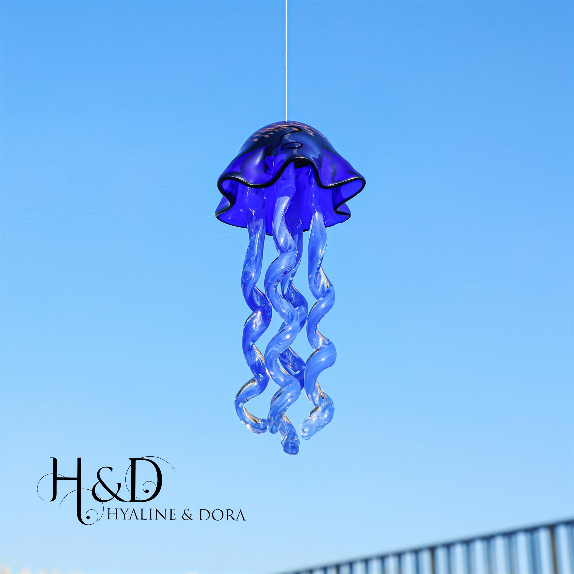 

H&d Hyaline& 20in Handmade Art Blown Glass Jellyfish Wind Chime Glass Jellyfish Hanging Suncatcher Wind Chime Garden Yard Wedding Decor(royal Blue)