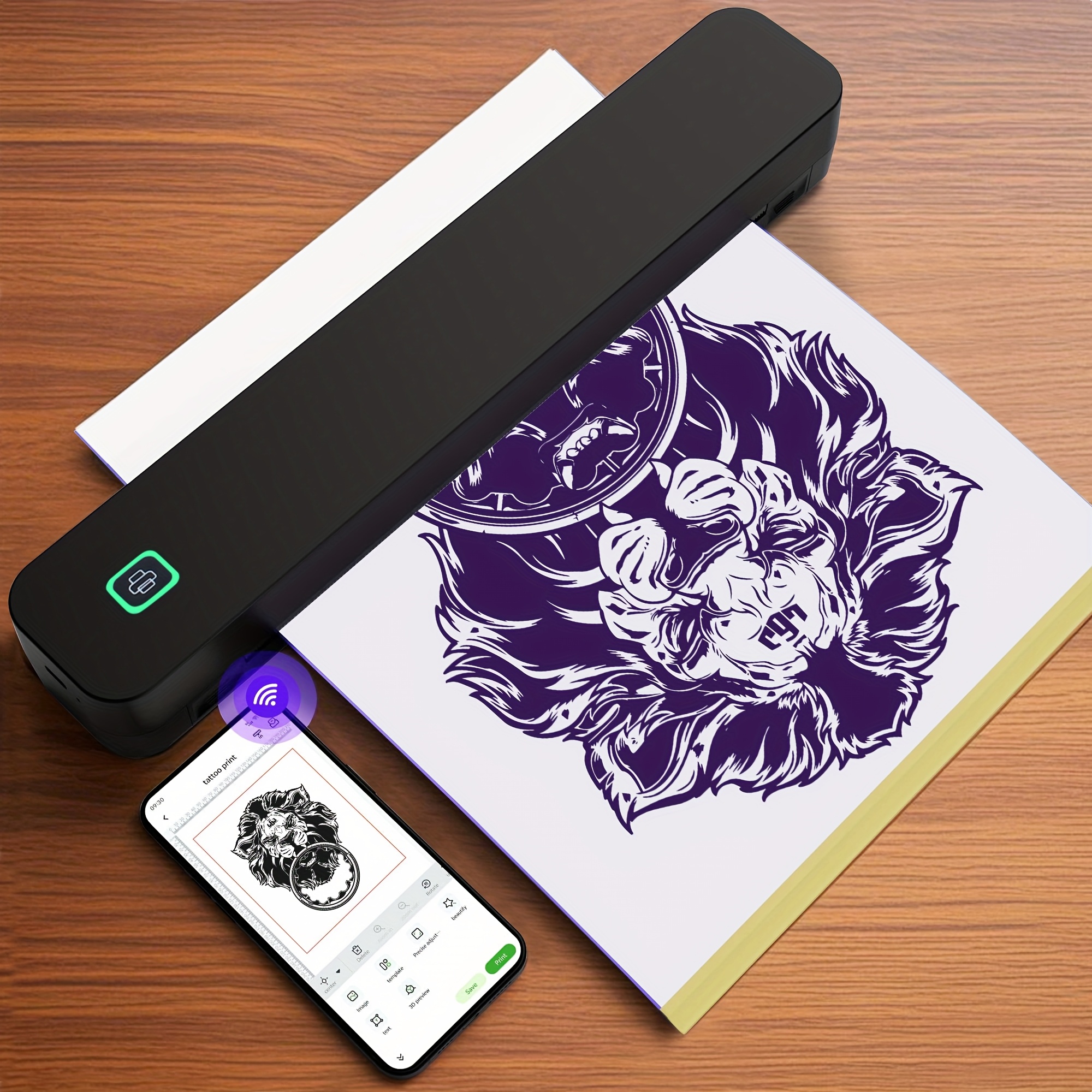 tattoo stencil printer mini portable thermal printer for diy tattoo compatible with smartphone pc ios   5pcs a4 tattoo transfer paper wireless tattoo stencil printer valentines day edition thermal tattoo machine with tattoo stencil paper portable tattoo printer kit compatible with phone pad pc