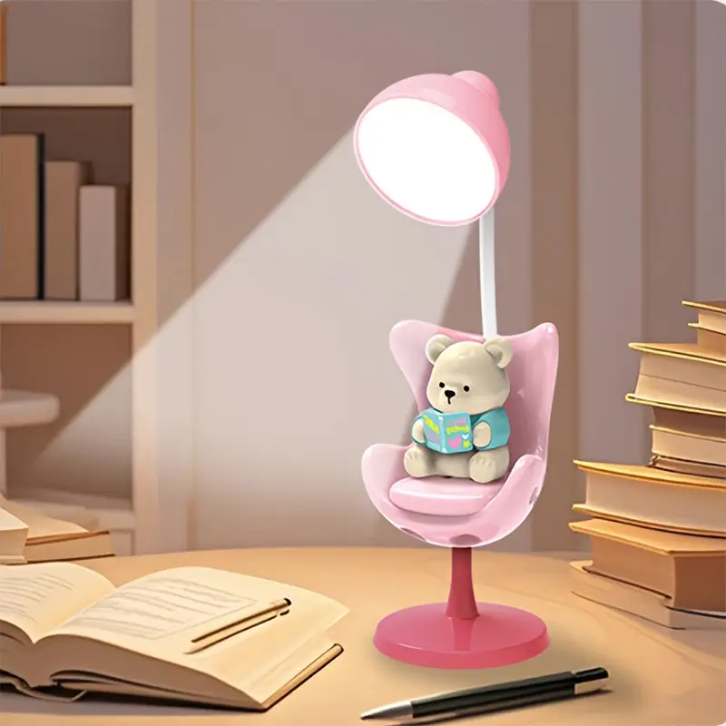 cute cartoon bear desk lamp with adjustable arm usb rechargeable 3 level dimmable eye protection modern for home office study desk lamp for office study lighting design polished Product details 3