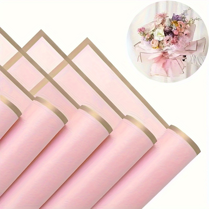 

20pcs Flower Wrapping Paper, Pink Golden Edge Bouquet Wrapping Paper, Rose Flower Wrapping Paper, Waterproof Wrapping Paper, Bouquet Wrapping Material
