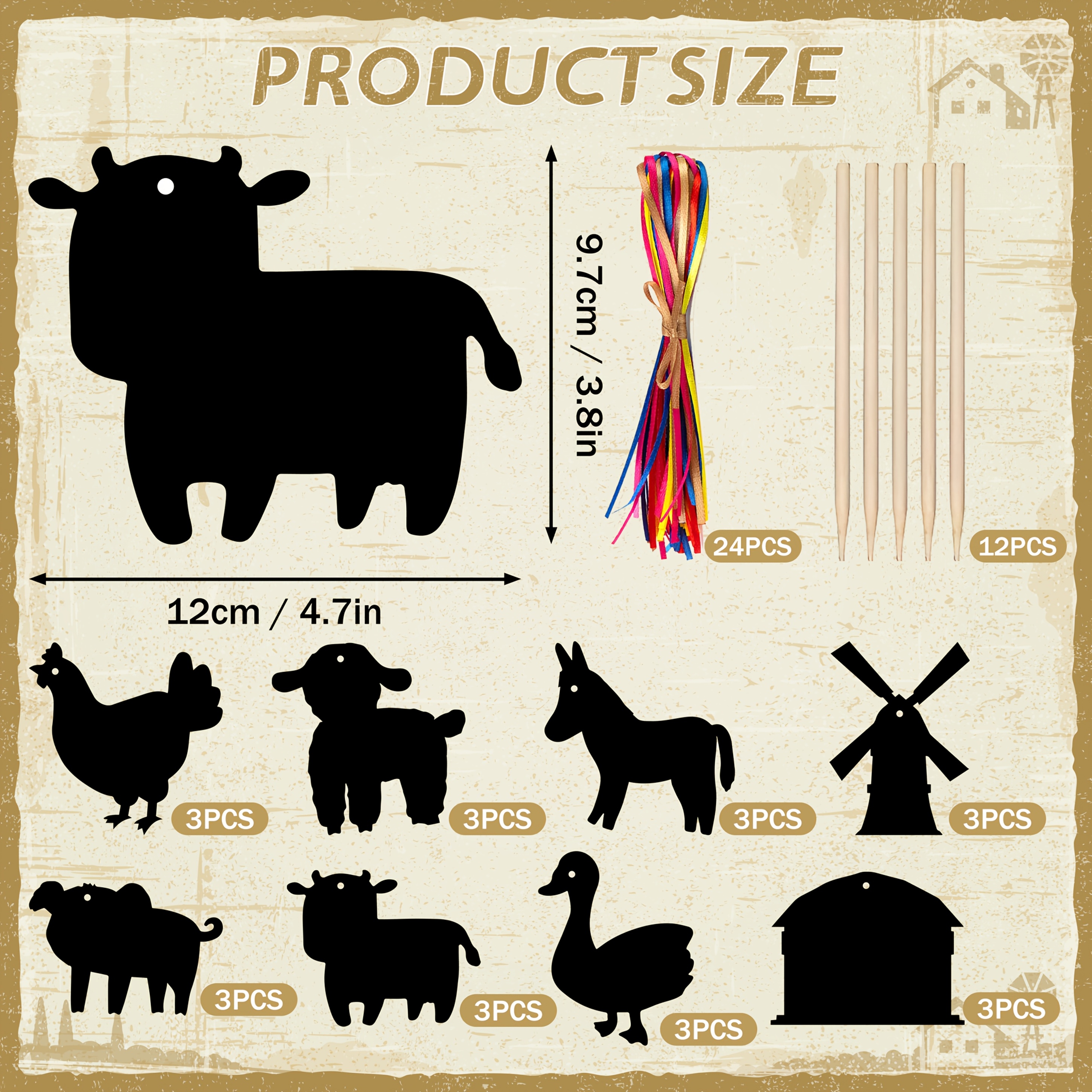 Image of 48/24pcs Of Colorful Featuring Farm Animals, Perfect For Art Projects, Birthday Party Decorations, Graduation Gifts, And Seasonal Celebrations