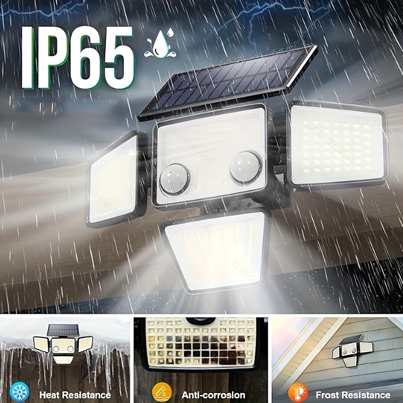 4-Head Dual-Sensor Solar Human Body Induction Wall Lights, Integrated Multi-Head Solar Courtyard Wall Road Lighting - 3000LM LED Motion Sensor Outdoor Lights, 4-Head Security Lights, Easy to Install, 270° Wide-Angle Flood Wall Lights