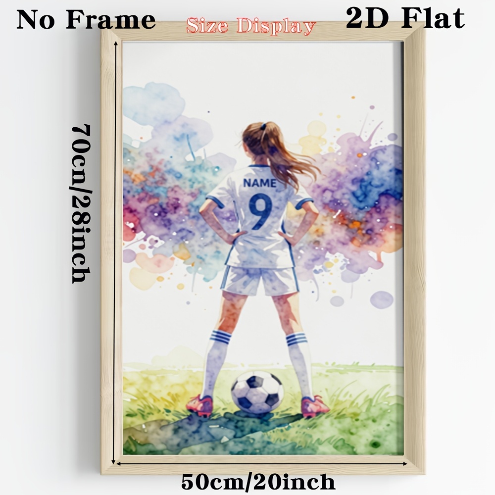 TEMU 2d Flat, 2d Flat 1pc Custom Name â Personalized Frameless Canvas Wall Art, Personalized Soccer Girl Art Print, Wall Picture For Living Room For