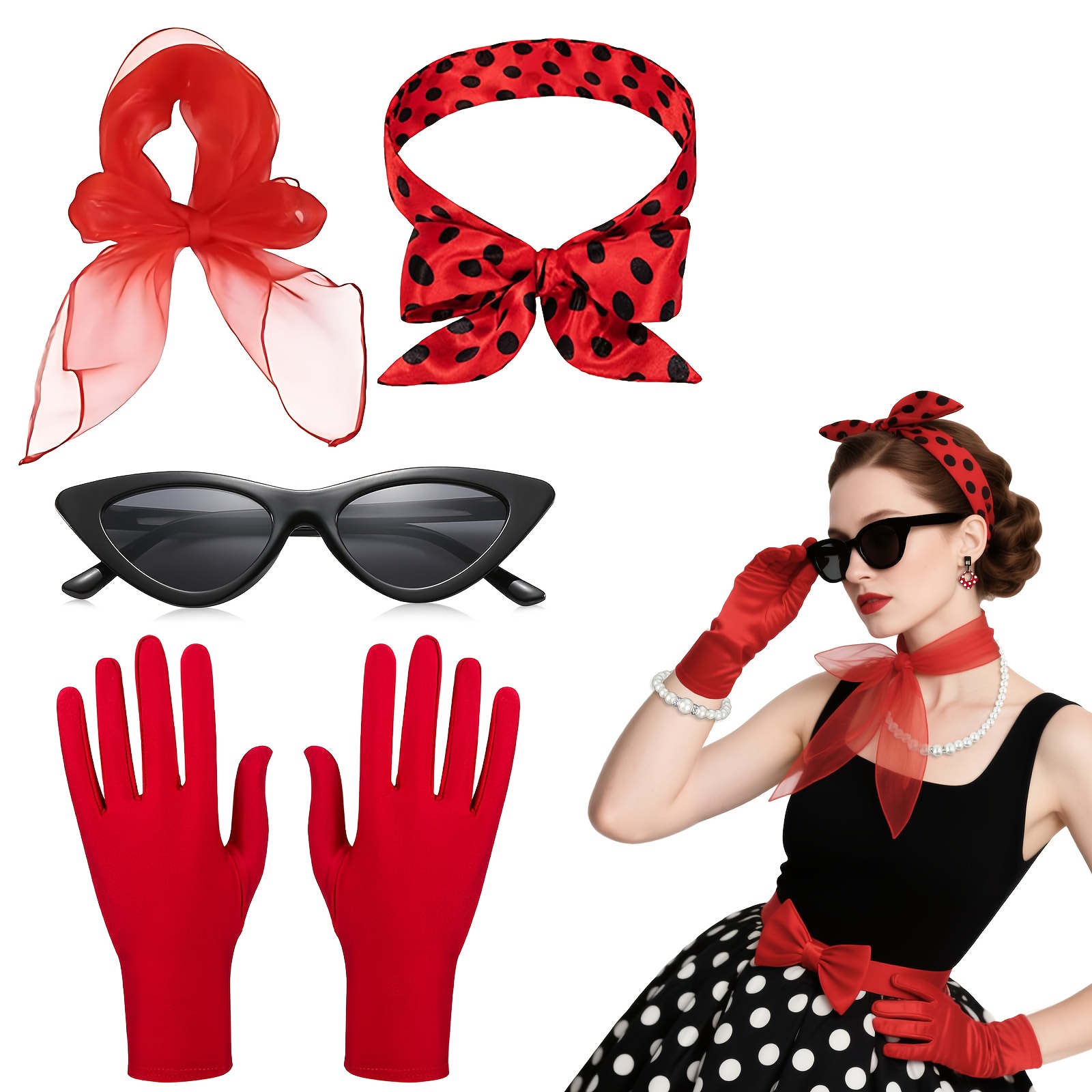 4pcs 50s womens costume accessories set vintage 1950s grease - Temu  Mauritius