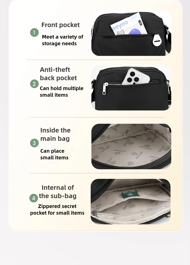 womens nylon crossbody bag with zipper closure minimalist oxford cloth small shoulder purse suitable for Product details 4