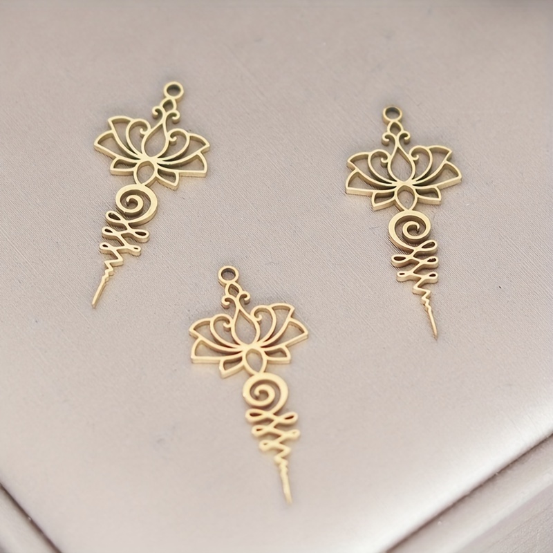 Image of 3pcs Hollow For Lotus Flower Charms Suitable For Jewelry Making, Hollow Pendant For Diy Bracelet Crafting, Hollow Flower Pendants For Bracelet, Wedding Gift, Hollow For Women' Jewelry