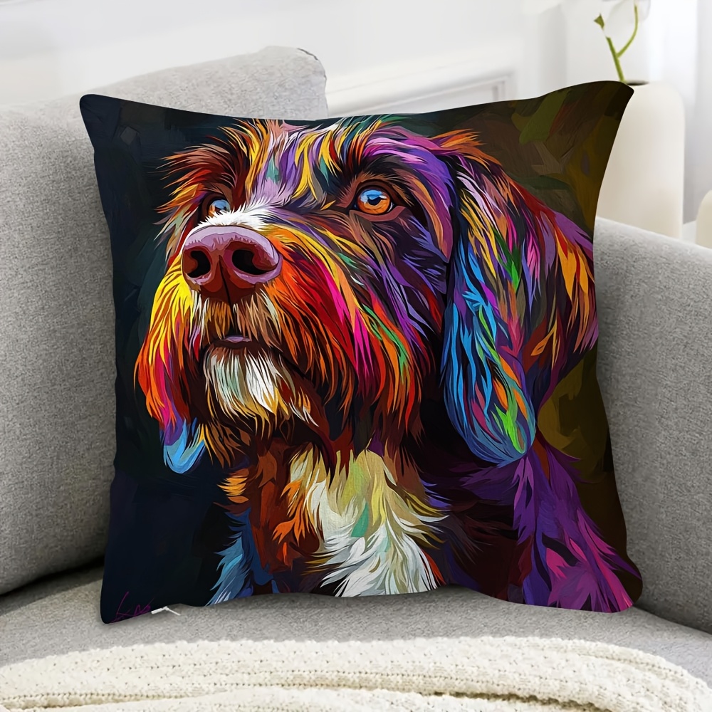 

1pc Vintage Style Wire-haired Dog Pillow Cover, 18x18 Inch, Short Plush, Double-sided Print, Machine Washable, Zipper Closure, Woven Polyester Decorative Throw Cushion Case For Home And Office Decor