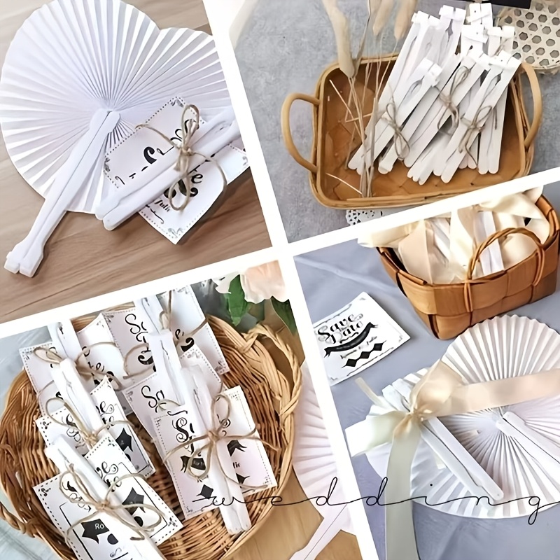 

20pcs Elegant Heart-shaped Origami Fans, White Paper Wedding Decorations, Round Folding Hand Fans For Bridal Party, Reception, Ceremony