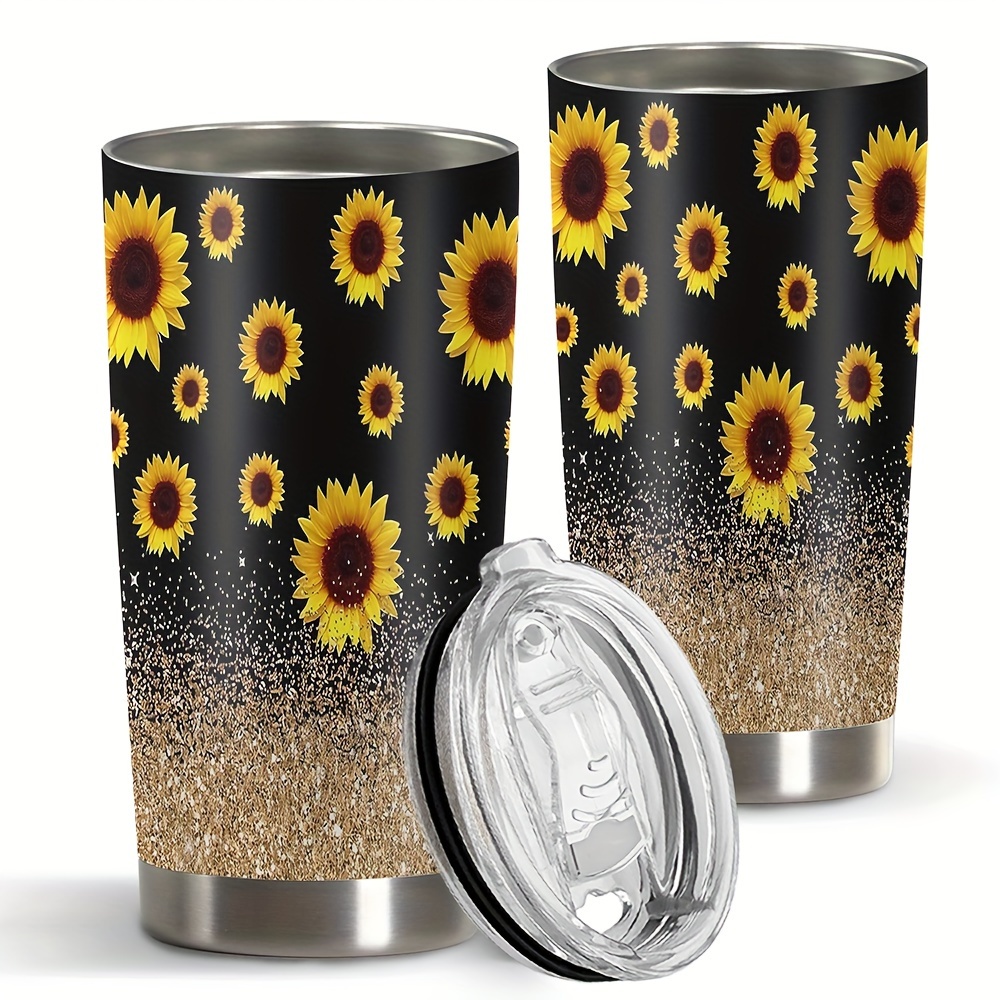 

1pc Sunflower Leopard Print Stainless Steel Tumblers, Double Wall Vacuum Insulated Travel Mugs With Sliding Lid, Perfect For Hot & Cold Drinks, Ideal Christmas & Birthday Gifts