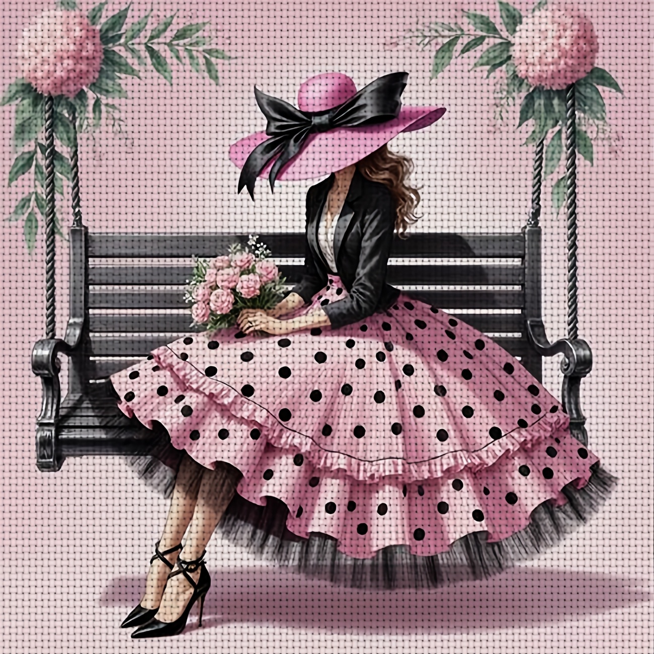 TEMU Kit de punto de cruz de 1 pieza para hacer tú mismo, sin , con estampado "Mujer con sombrero en un columpio", para el relajante de manualidades