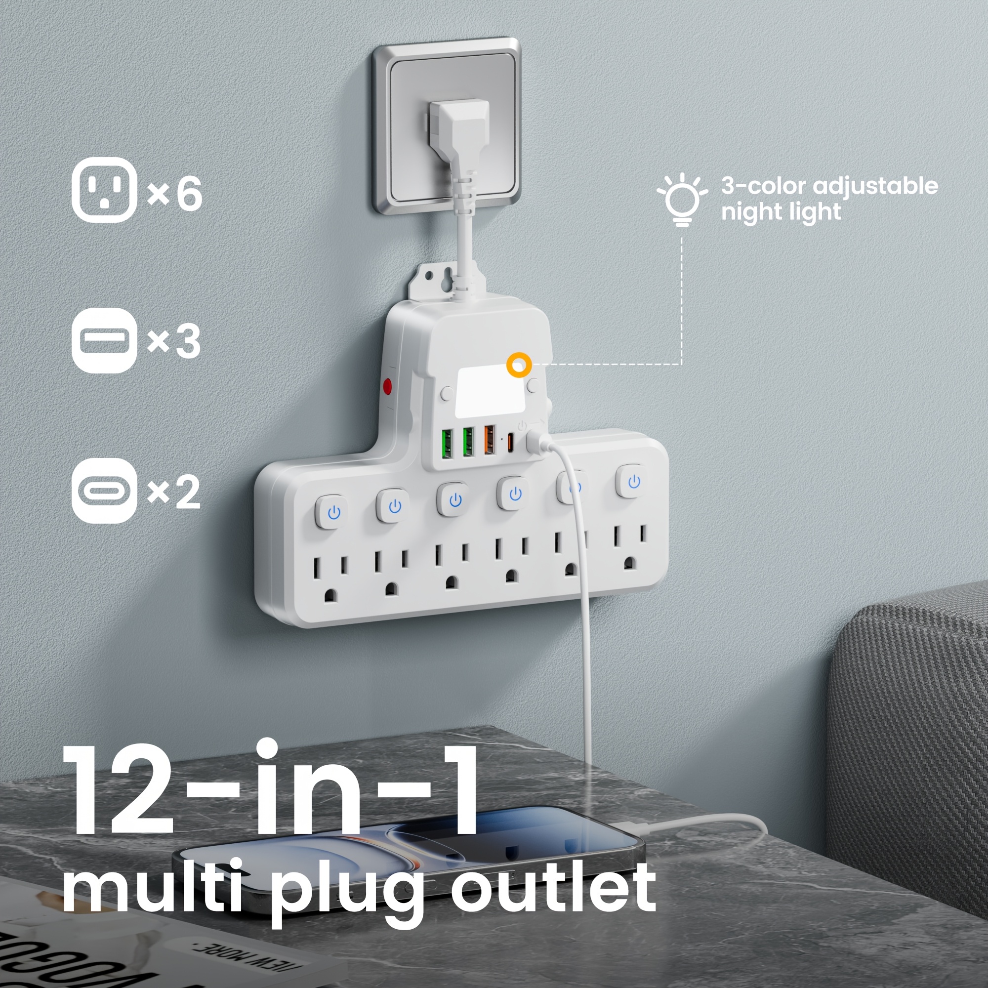 Multifunctional Power Socket with Multi-port Extension: 6 AC Sockets, 5 USB Ports (2 USB-C Included), 6 Independent Switches, Ideal for Schools, Studios, Workshops, Etc. — Zaynora Luxury Marketplace